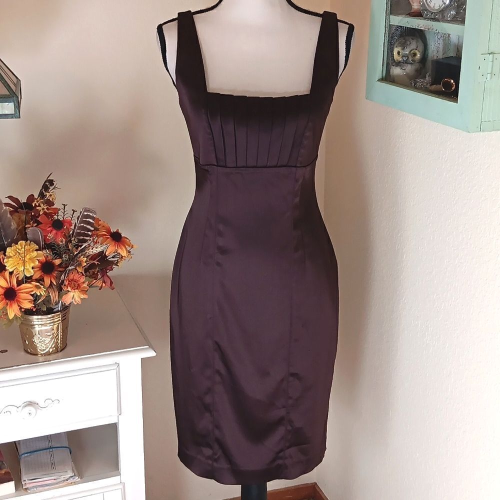 Calvin Klein Chocolate Brown Stretch Satin Dress